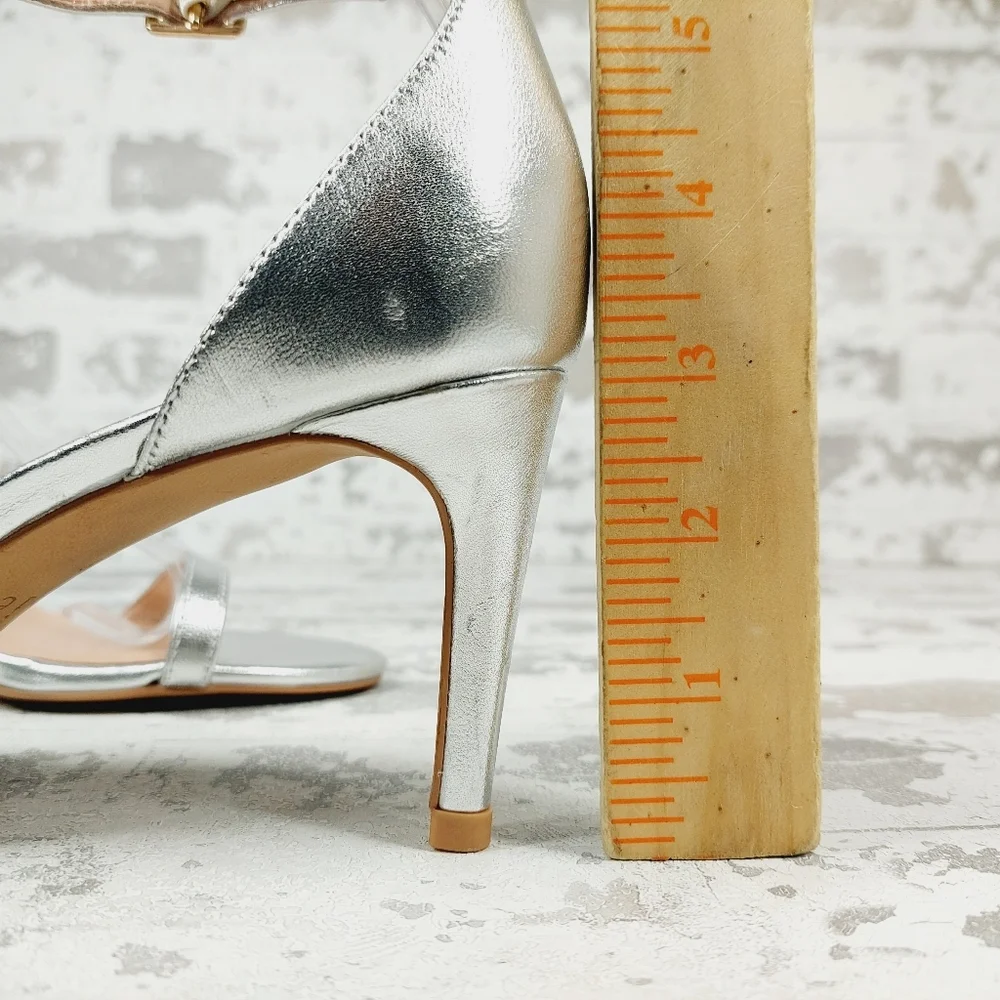 NEW Joie Maisie Silver Leather Ankle Strap Heeled Sandals H376